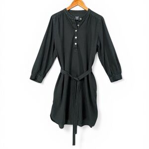 GAP Women’s Black Denim Popover Shirt Dress Size Large 100% Cotton Tie Waist